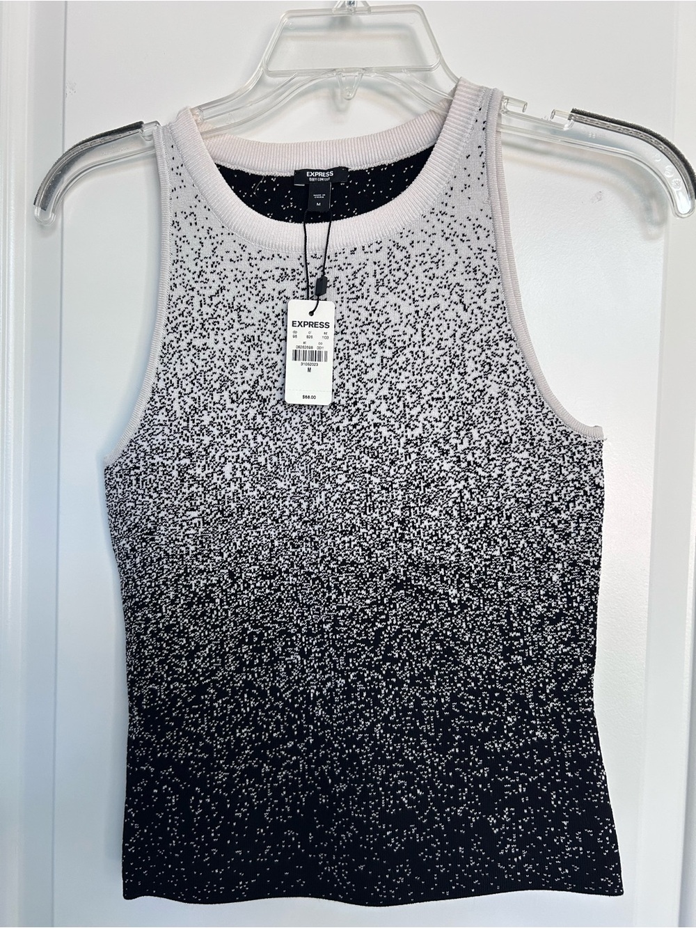 NWT, Express Women’s Black & White Speckled Gradient Tank, Size M, Stretchy